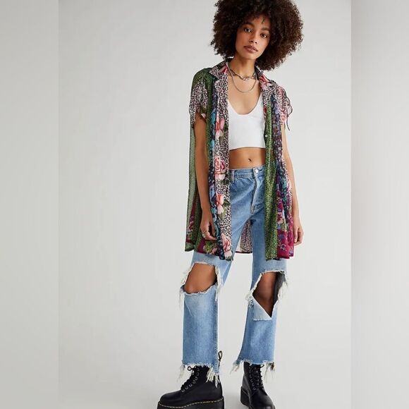 New with tag Free People NWT Size XS Toni Printed Mini/ Tunic mini dress - Picture 3 of 11